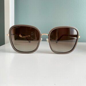 DIFF Genevive Oversized Square Gray Gold Polarized Sunglasses